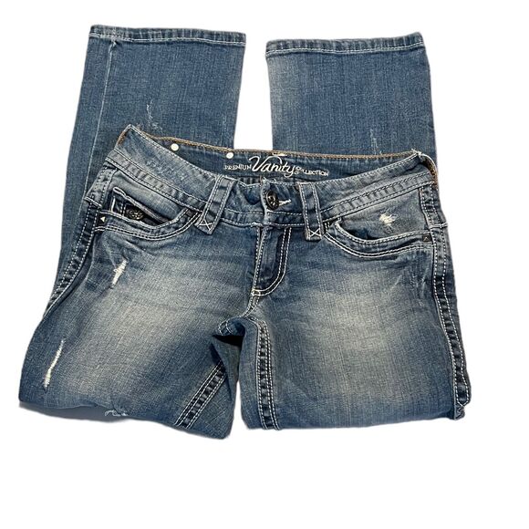 Vanity Premium Collection Jean Capri Pants Women's 25 Denim Distressed Stretch - Picture 2 of 6